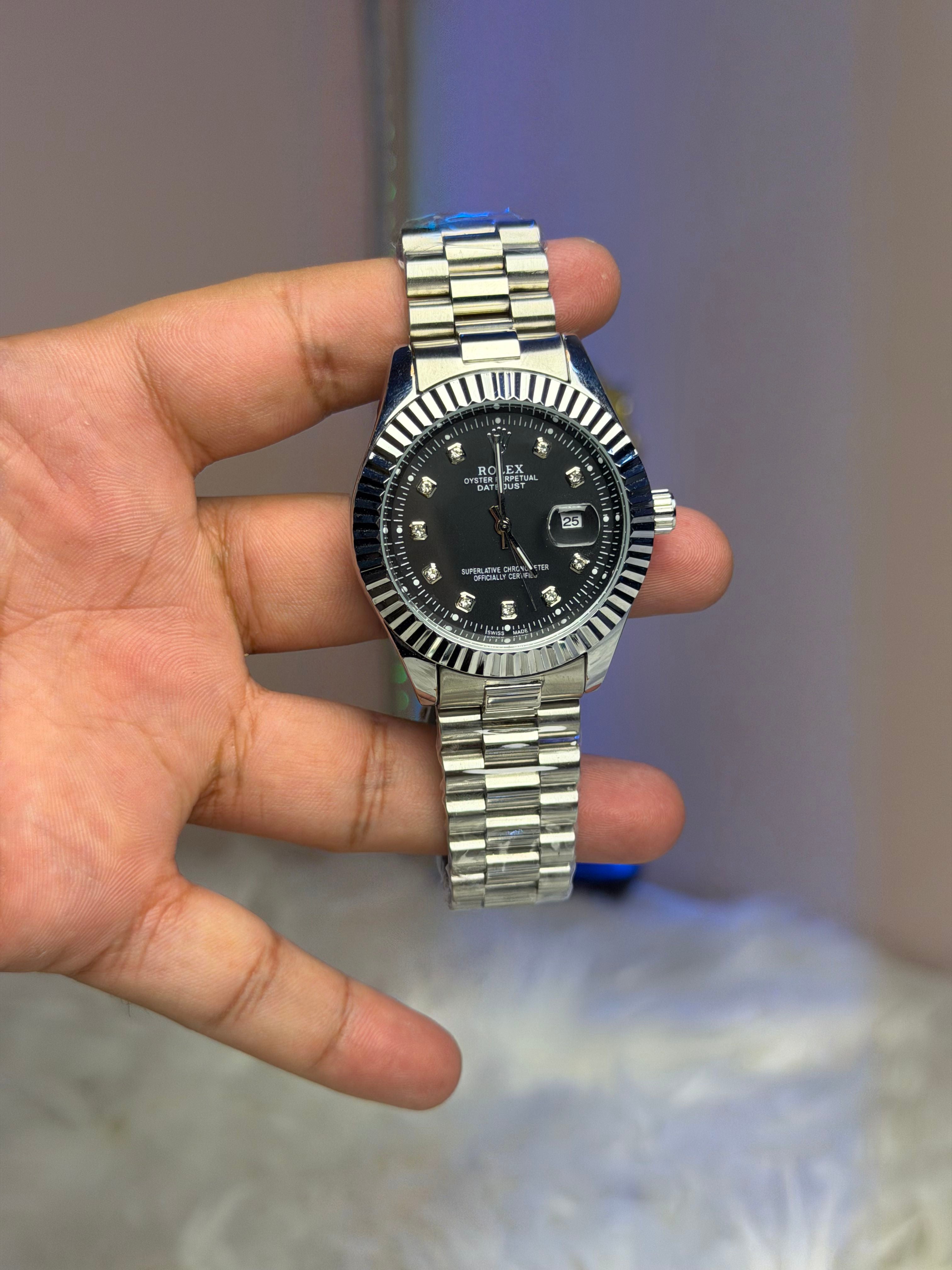 Rolex Date-Just Black Dial Diamond