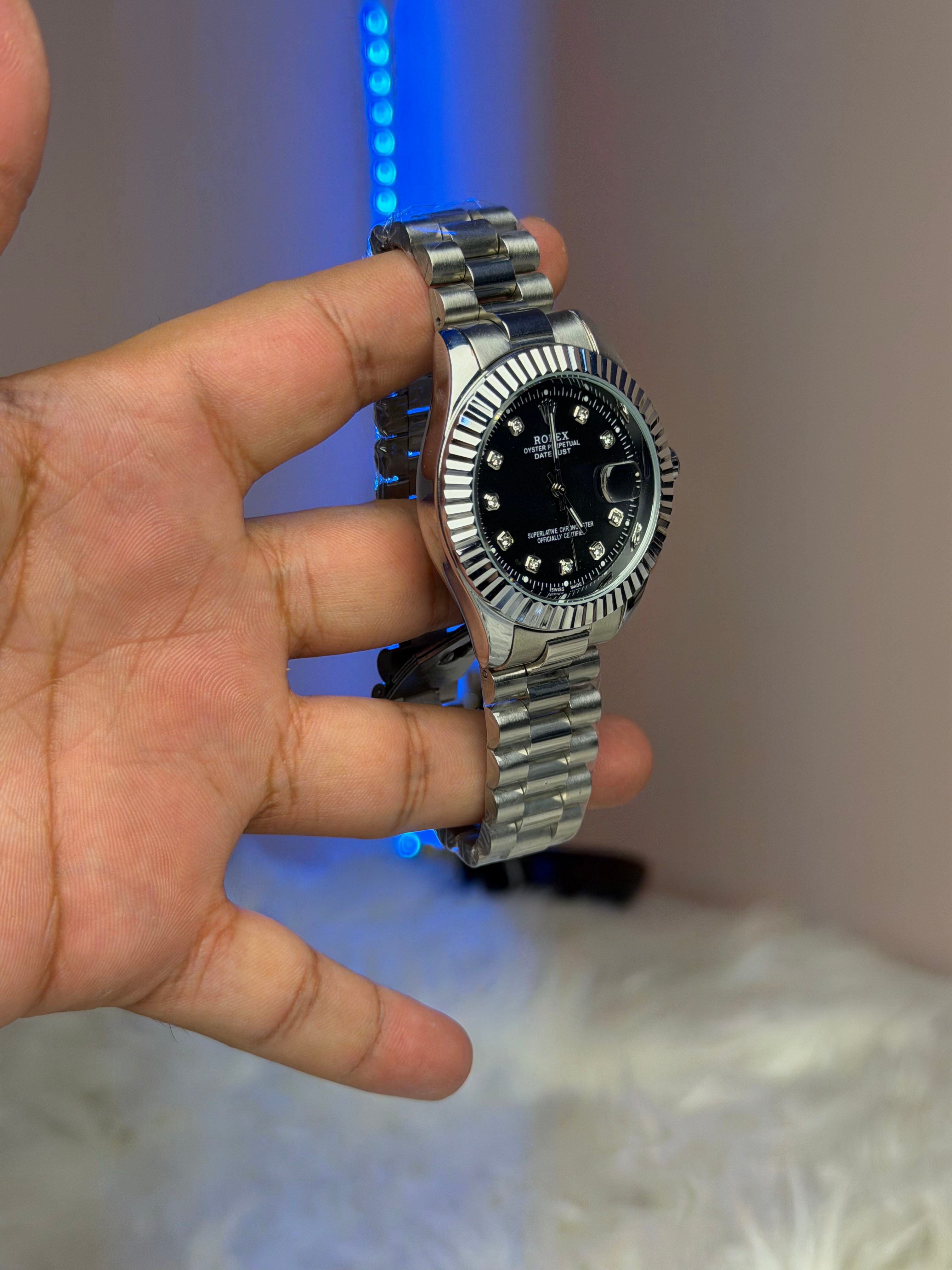 Rolex Date-Just Black Dial Diamond