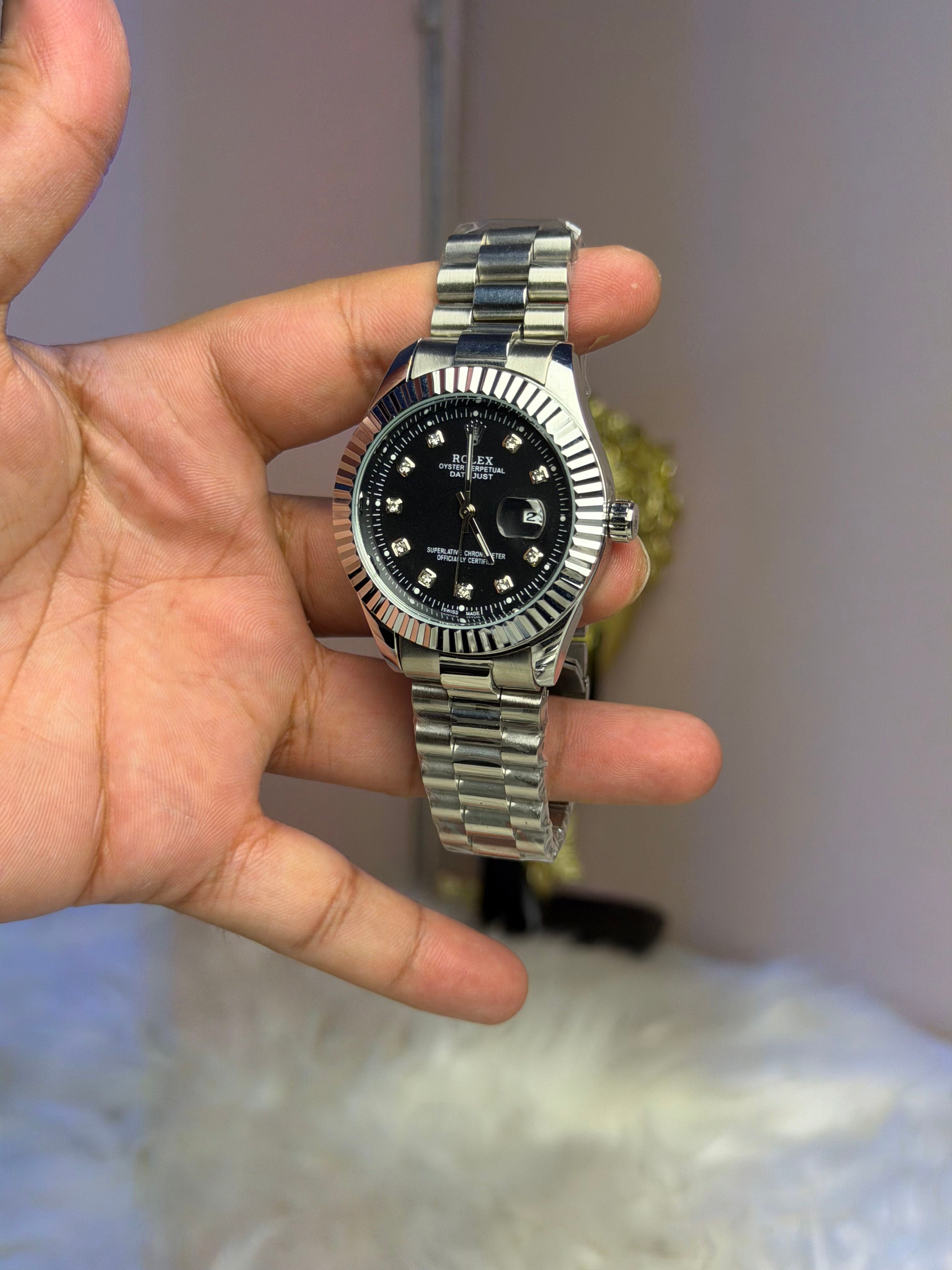 Rolex Date-Just Black Dial Diamond