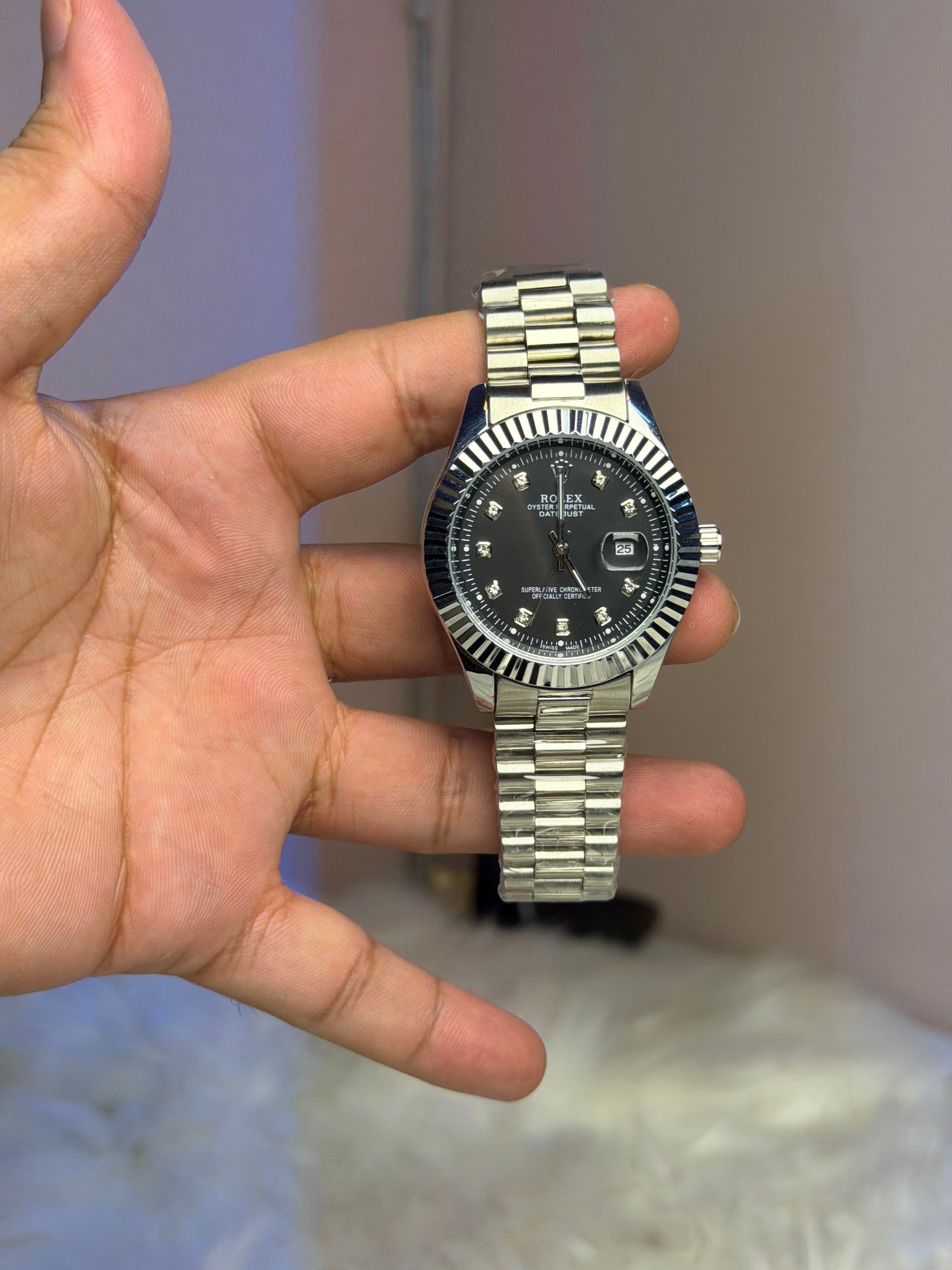 Rolex Date-Just Black Dial Diamond